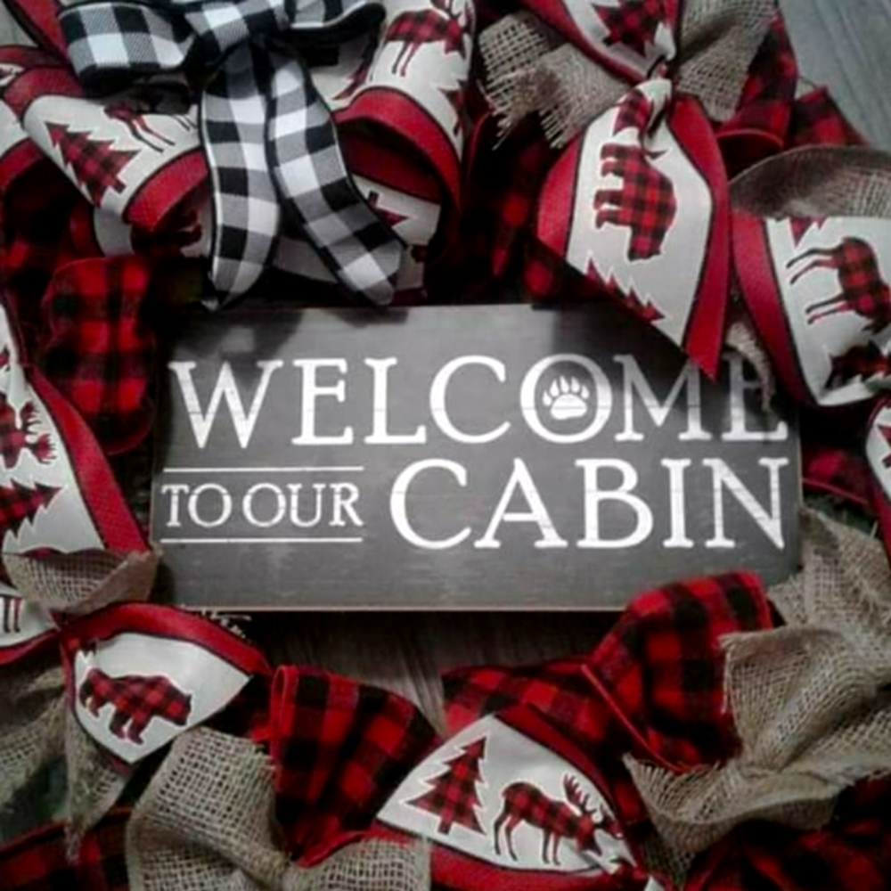 WREATH BUFFALO CHECK  HAND CRAFTED WREATH WELCOME To Our CABIN  FRONT DOOR